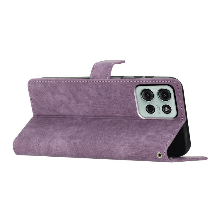 For Motorola Moto G75 5G Case with Card Clots Skin-Touch PU Leather Phone Cover Stand - Purple