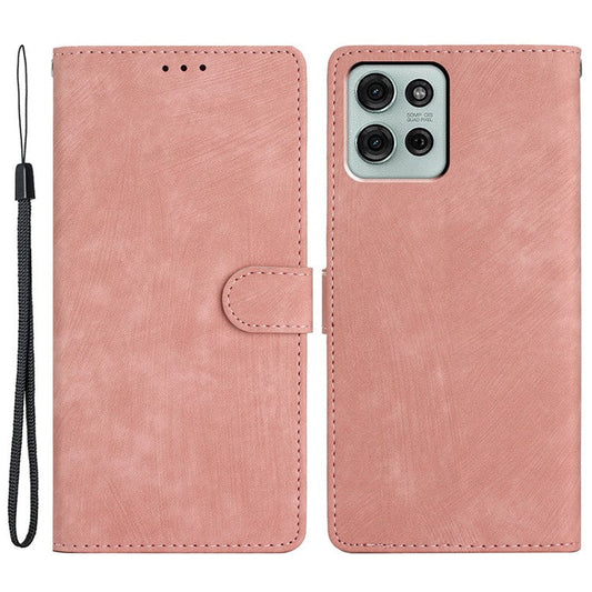 For Motorola Moto G75 5G Case with Card Clots Skin-Touch PU Leather Phone Cover Stand - Pink