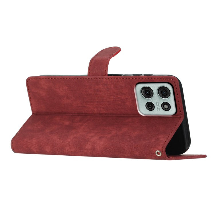 For Motorola Moto G75 5G Case with Card Clots Skin-Touch PU Leather Phone Cover Stand - Red