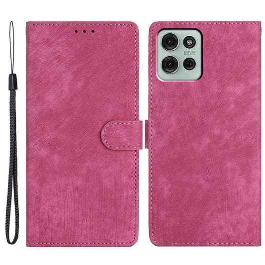For Motorola Moto G75 5G Case with Card Clots Skin-Touch PU Leather Phone Cover Stand - Rose