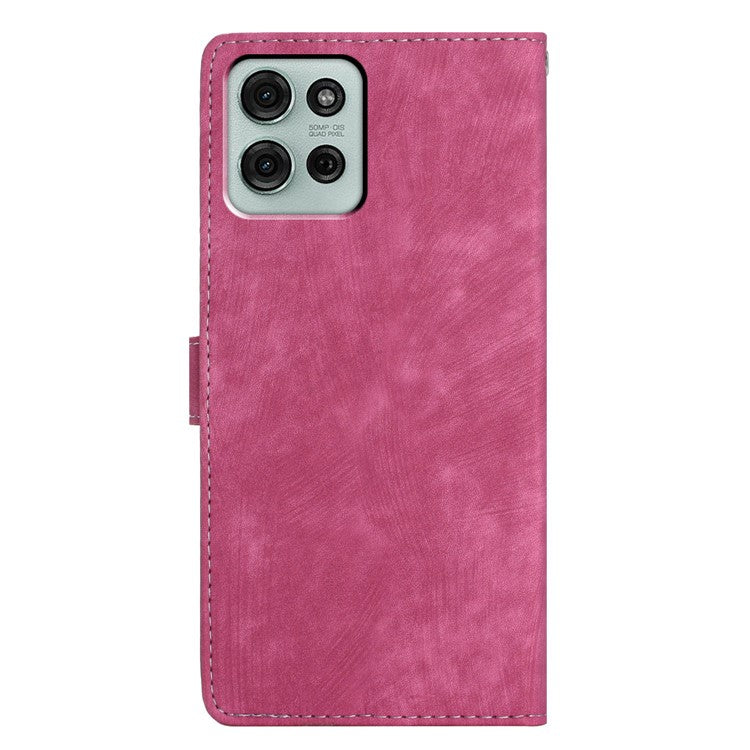 For Motorola Moto G75 5G Case with Card Clots Skin-Touch PU Leather Phone Cover Stand - Rose