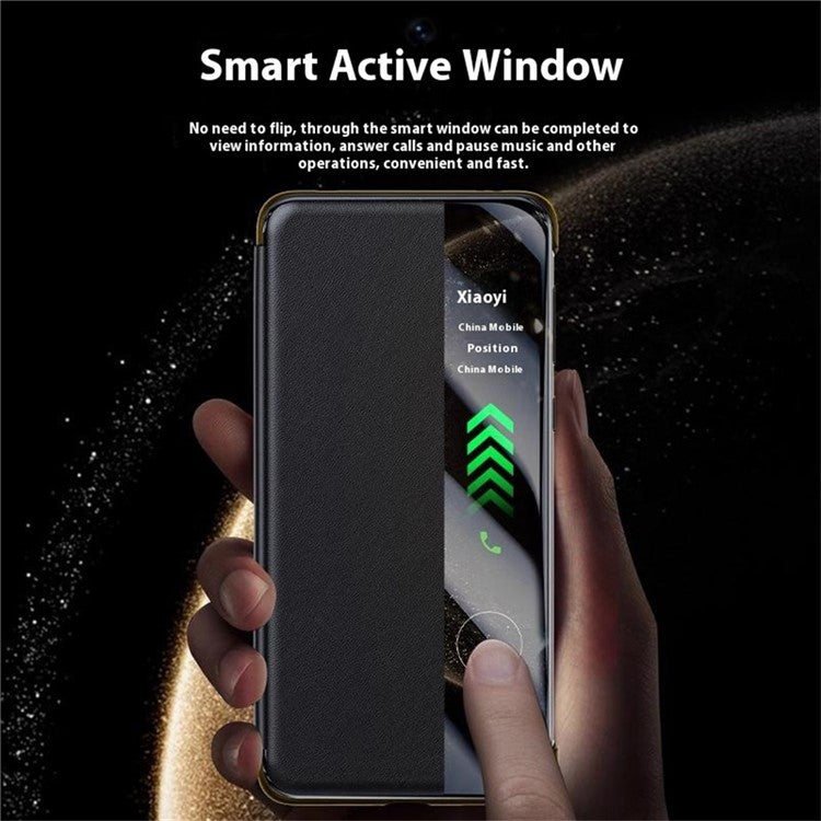 For Huawei Mate 70 RS Ultimate Case Genuine Cow Leather View Window Smart Phone Cover - Black