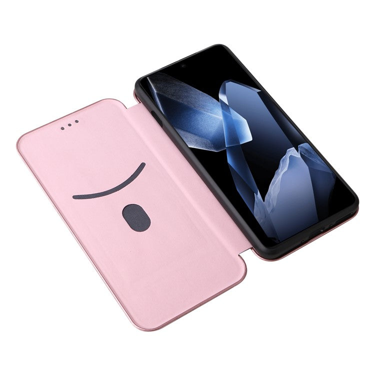 For OnePlus 13 Case Carbon Fiber Texture Drop-Proof PU Leather Phone Cover - Rose Gold
