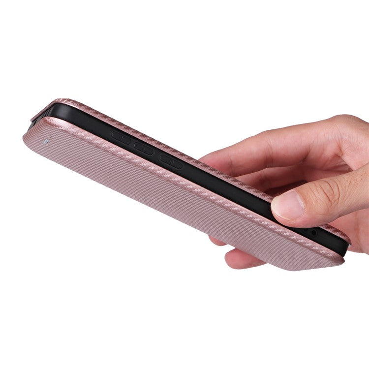 For OnePlus 13 Case Carbon Fiber Texture Drop-Proof PU Leather Phone Cover - Rose Gold