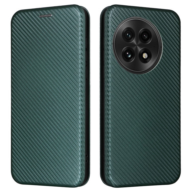 For OnePlus 13 Case Carbon Fiber Texture Drop-Proof PU Leather Phone Cover - Green