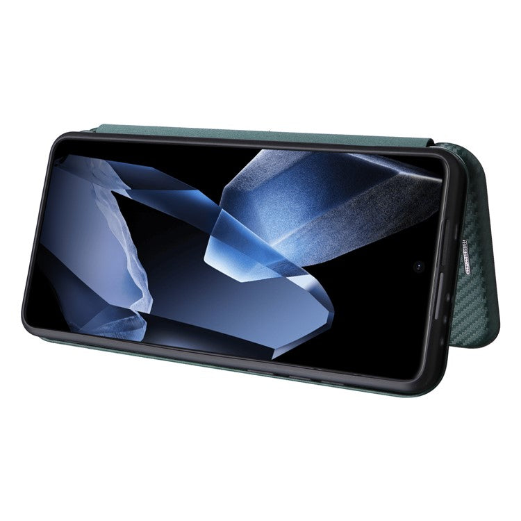 For OnePlus 13 Case Carbon Fiber Texture Drop-Proof PU Leather Phone Cover - Green