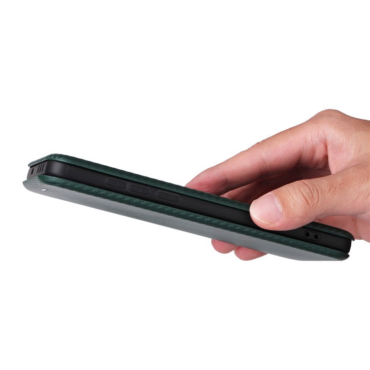 For OnePlus 13 Case Carbon Fiber Texture Drop-Proof PU Leather Phone Cover - Green