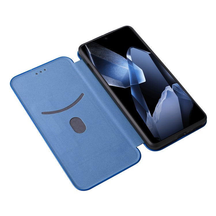 For OnePlus 13 Case Carbon Fiber Texture Drop-Proof PU Leather Phone Cover - Blue