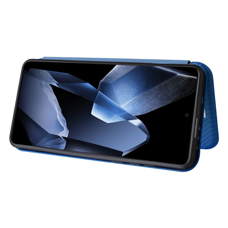 For OnePlus 13 Case Carbon Fiber Texture Drop-Proof PU Leather Phone Cover - Blue