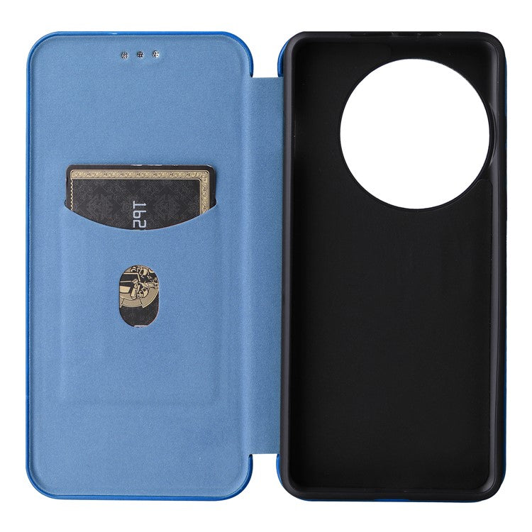 For OnePlus 13 Case Carbon Fiber Texture Drop-Proof PU Leather Phone Cover - Blue