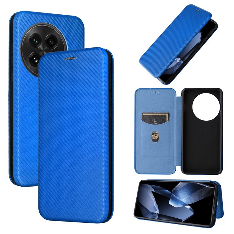 For OnePlus 13 Case Carbon Fiber Texture Drop-Proof PU Leather Phone Cover - Blue