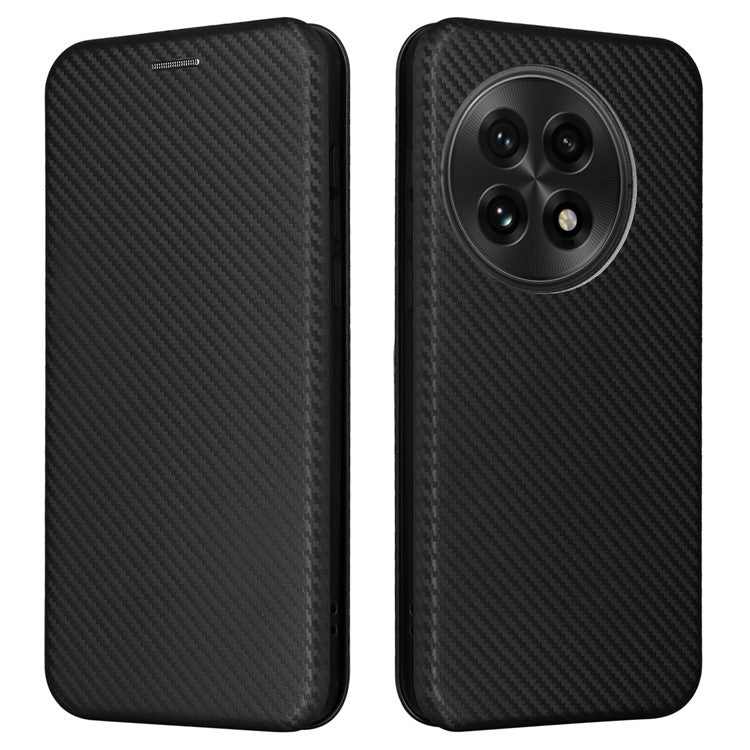 For OnePlus 13 Case Carbon Fiber Texture Drop-Proof PU Leather Phone Cover - Black