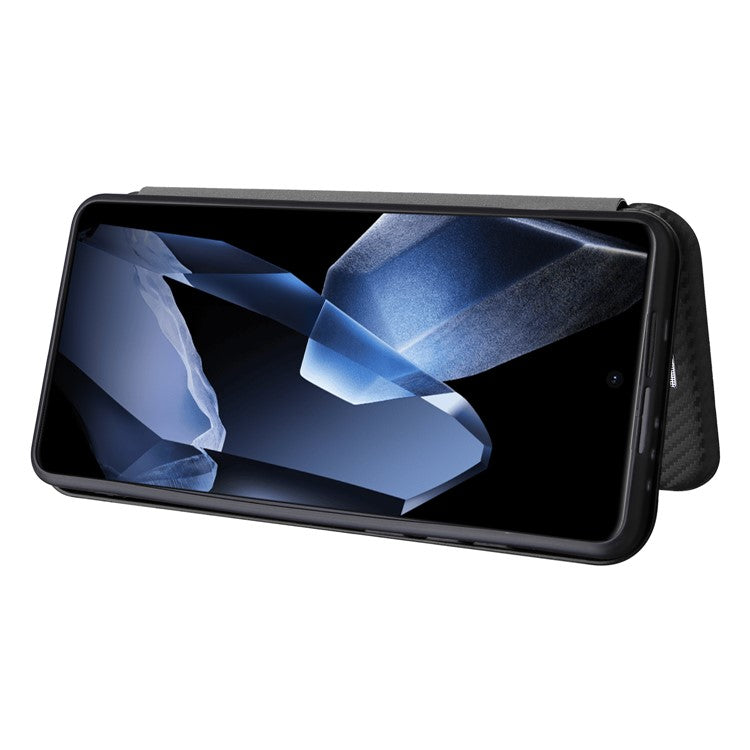 For OnePlus 13 Case Carbon Fiber Texture Drop-Proof PU Leather Phone Cover - Black