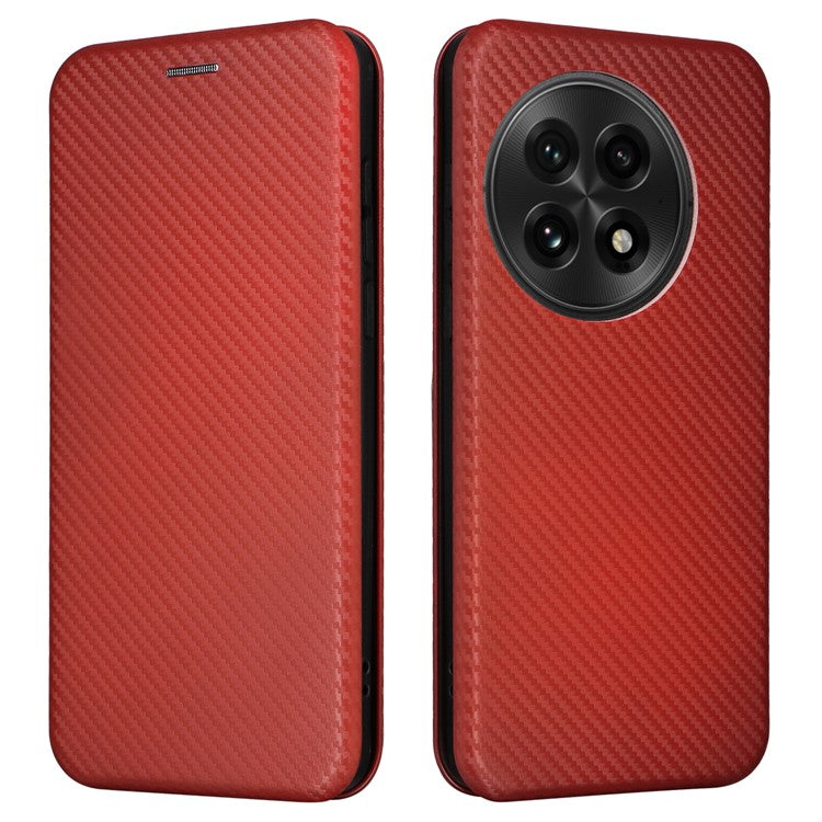 For OnePlus 13 Case Carbon Fiber Texture Drop-Proof PU Leather Phone Cover - Brown