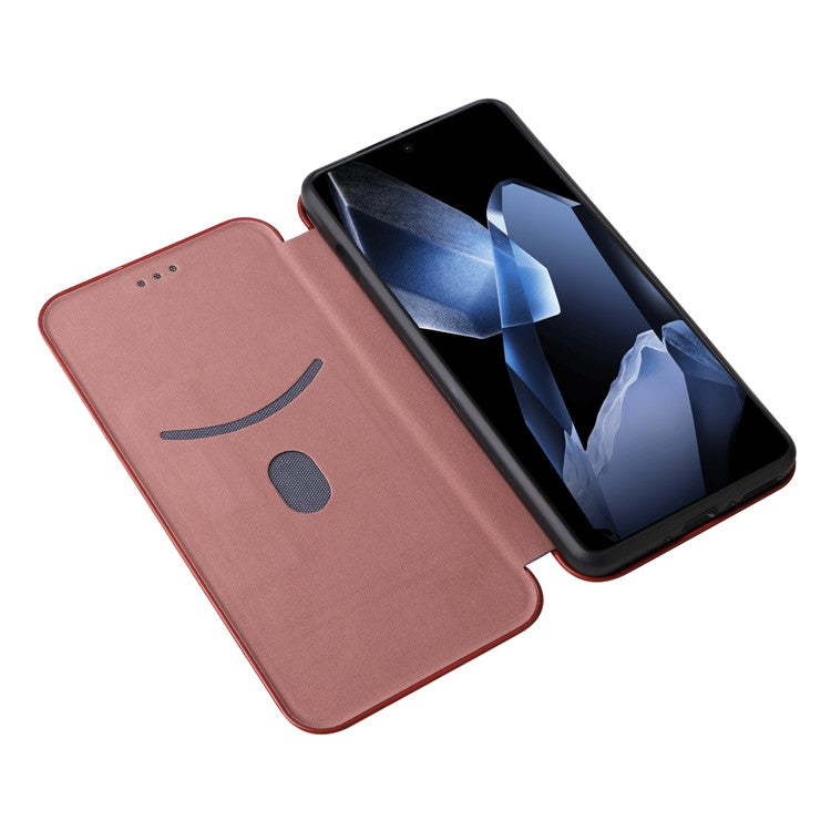 For OnePlus 13 Case Carbon Fiber Texture Drop-Proof PU Leather Phone Cover - Brown