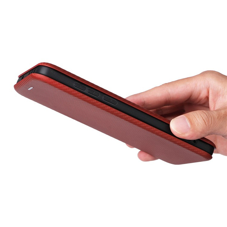 For OnePlus 13 Case Carbon Fiber Texture Drop-Proof PU Leather Phone Cover - Brown