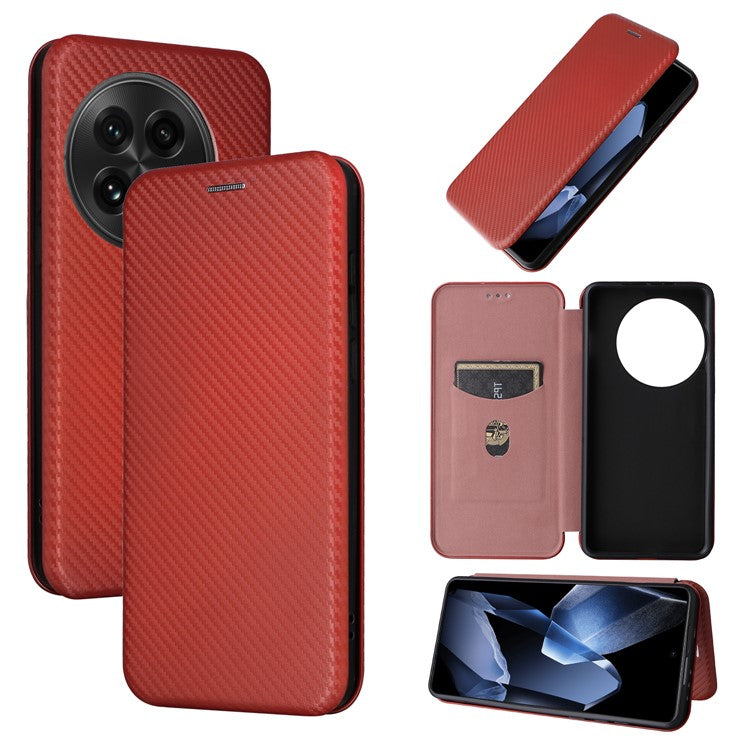 For OnePlus 13 Case Carbon Fiber Texture Drop-Proof PU Leather Phone Cover - Brown