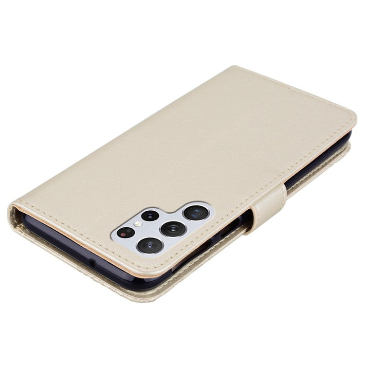 For Samsung Galaxy S25 Ultra Case Owl Flower Imprinted Leather Cover Wallet with Strap - Gold