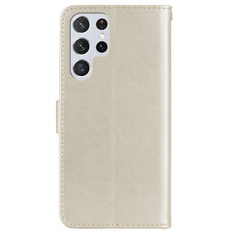 For Samsung Galaxy S25 Ultra Case Owl Flower Imprinted Leather Cover Wallet with Strap - Gold
