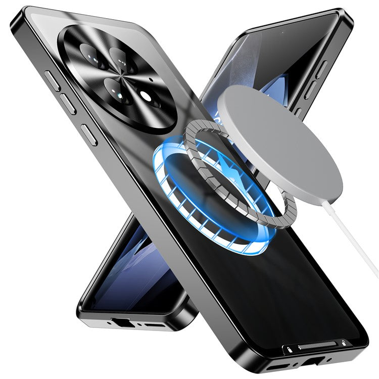 For OnePlus 13 Case Compatible with MagSafe Metal Frame Matte Phone Cover - Black