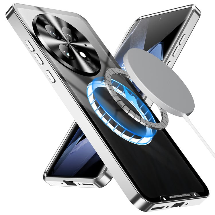 For OnePlus 13 Case Compatible with MagSafe Metal Frame Matte Phone Cover - Silver