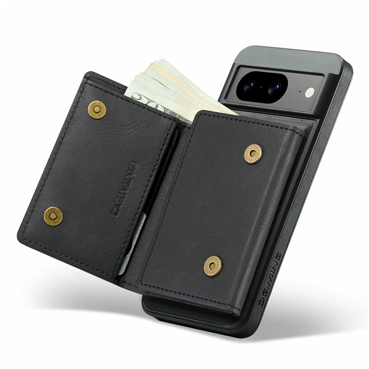 DG.MING M6 Series For Google Pixel 8 Case Magnetic Wallet PU+PC+TPU Phone Cover - Black