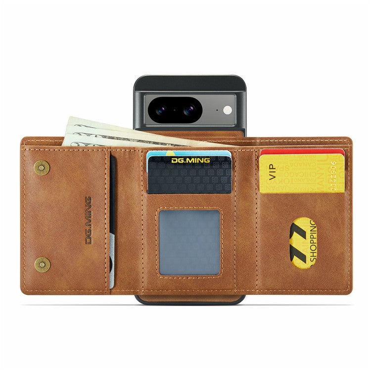 DG.MING M6 Series For Google Pixel 8 Case Magnetic Wallet PU+PC+TPU Phone Cover - Brown