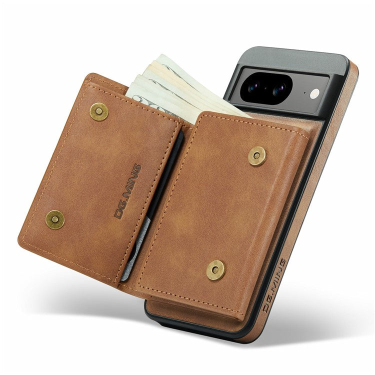 DG.MING M6 Series For Google Pixel 8 Case Magnetic Wallet PU+PC+TPU Phone Cover - Brown