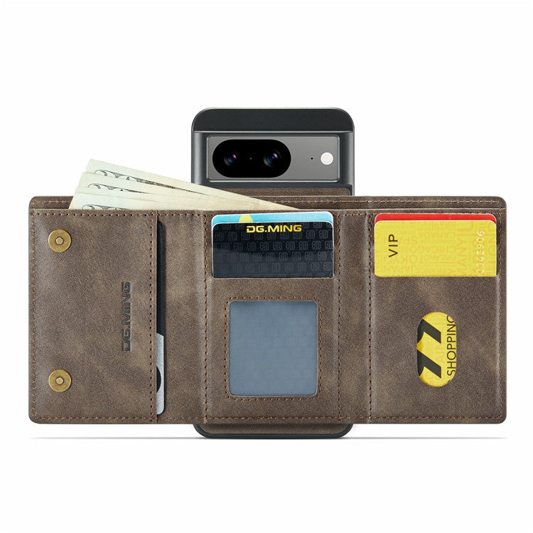 DG.MING M6 Series For Google Pixel 8 Case Magnetic Wallet PU+PC+TPU Phone Cover - Coffee