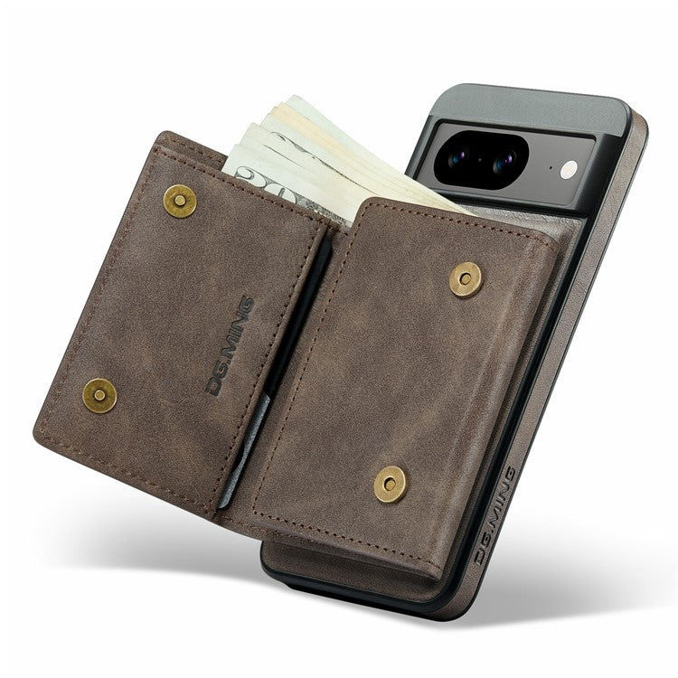 DG.MING M6 Series For Google Pixel 8 Case Magnetic Wallet PU+PC+TPU Phone Cover - Coffee