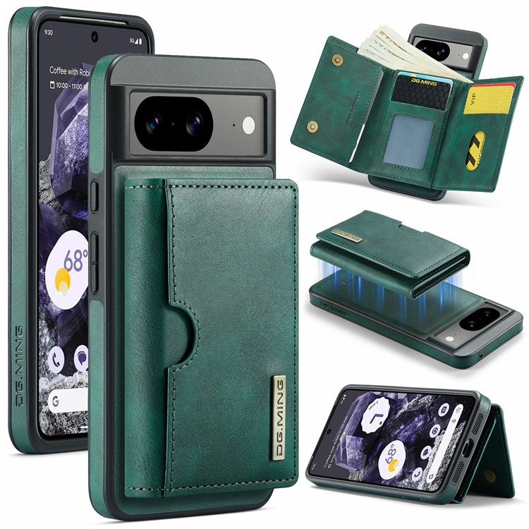 DG.MING M6 Series For Google Pixel 8 Case Magnetic Wallet PU+PC+TPU Phone Cover - Green