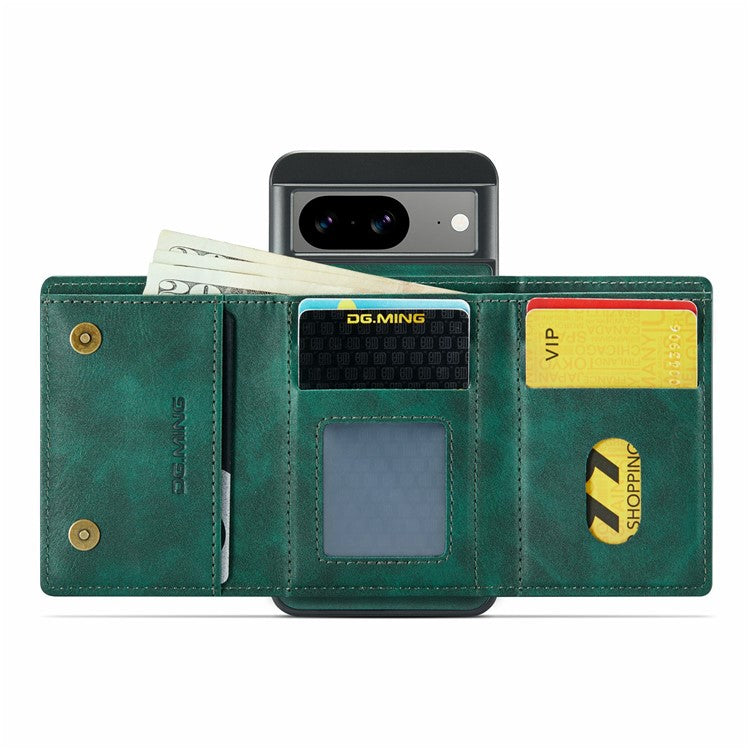 DG.MING M6 Series For Google Pixel 8 Case Magnetic Wallet PU+PC+TPU Phone Cover - Green