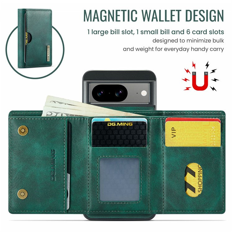 DG.MING M6 Series For Google Pixel 8 Case Magnetic Wallet PU+PC+TPU Phone Cover - Green
