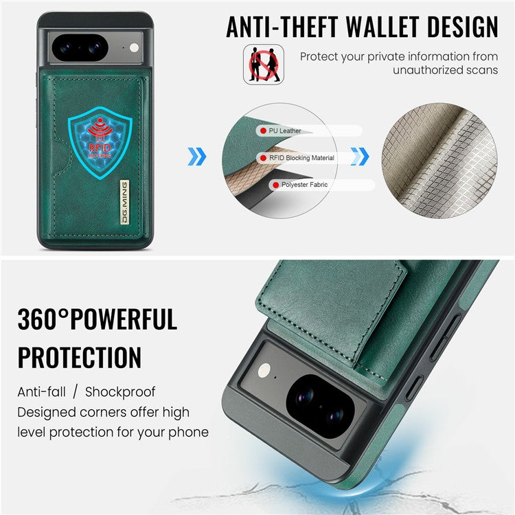 DG.MING M6 Series For Google Pixel 8 Case Magnetic Wallet PU+PC+TPU Phone Cover - Green