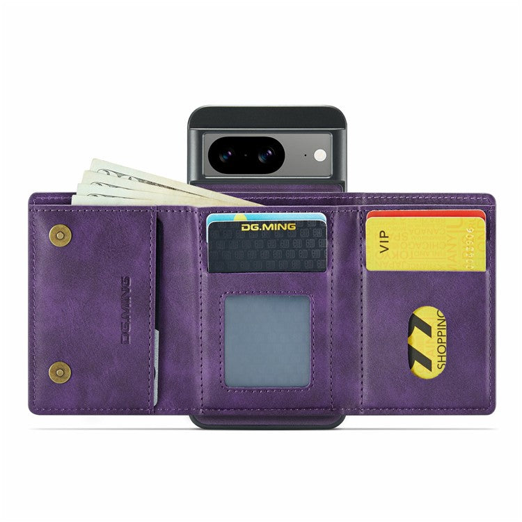 DG.MING M6 Series For Google Pixel 8 Case Magnetic Wallet PU+PC+TPU Phone Cover - Purple