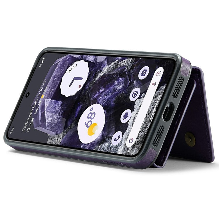 DG.MING M6 Series For Google Pixel 8 Case Magnetic Wallet PU+PC+TPU Phone Cover - Purple