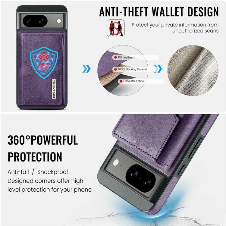DG.MING M6 Series For Google Pixel 8 Case Magnetic Wallet PU+PC+TPU Phone Cover - Purple