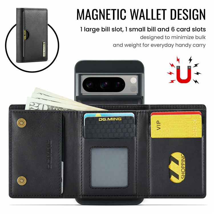 DG.MING M6 Series For Google Pixel 8 Pro Case Magnetic Wallet PU+PC+TPU Phone Cover - Black