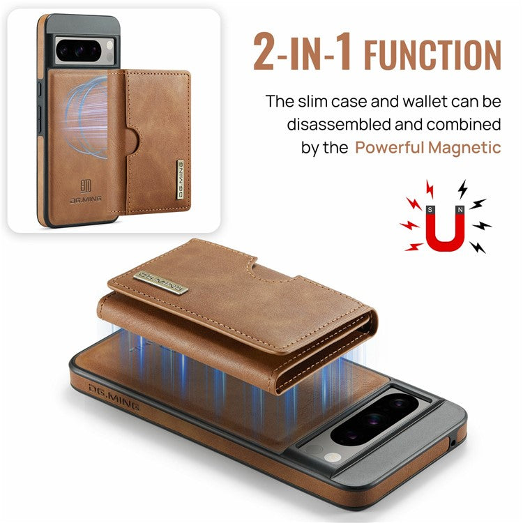 DG.MING M6 Series For Google Pixel 8 Pro Case Magnetic Wallet PU+PC+TPU Phone Cover - Brown
