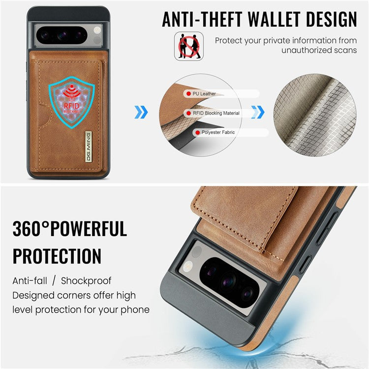 DG.MING M6 Series For Google Pixel 8 Pro Case Magnetic Wallet PU+PC+TPU Phone Cover - Brown