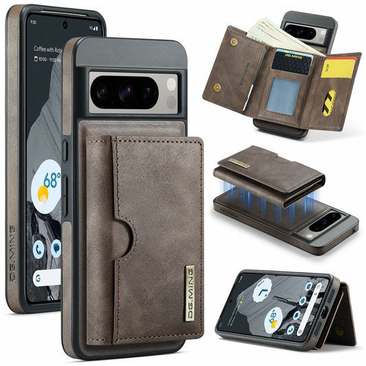 DG.MING M6 Series For Google Pixel 8 Pro Case Magnetic Wallet PU+PC+TPU Phone Cover - Coffee