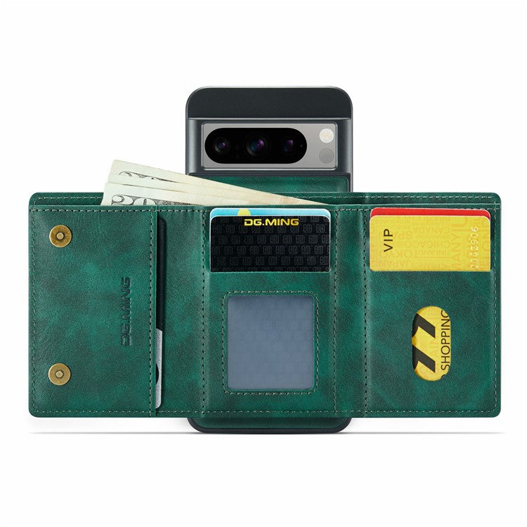 DG.MING M6 Series For Google Pixel 8 Pro Case Magnetic Wallet PU+PC+TPU Phone Cover - Green