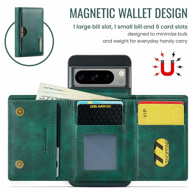 DG.MING M6 Series For Google Pixel 8 Pro Case Magnetic Wallet PU+PC+TPU Phone Cover - Green