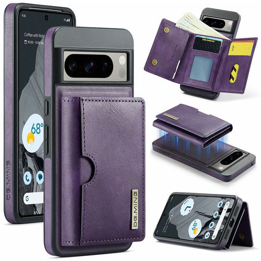 DG.MING M6 Series For Google Pixel 8 Pro Case Magnetic Wallet PU+PC+TPU Phone Cover - Purple