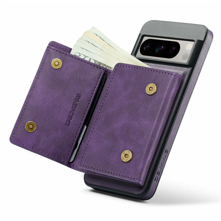 DG.MING M6 Series For Google Pixel 8 Pro Case Magnetic Wallet PU+PC+TPU Phone Cover - Purple
