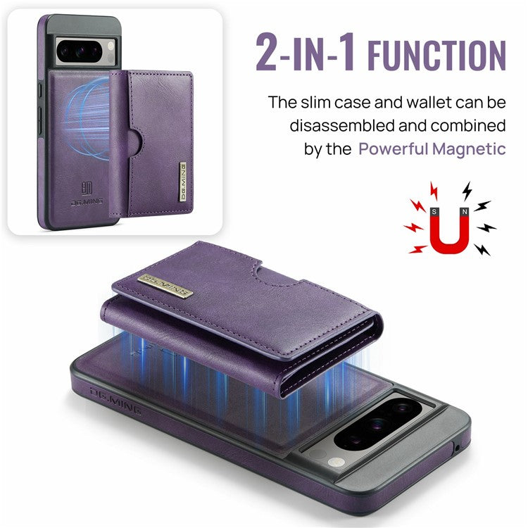 DG.MING M6 Series For Google Pixel 8 Pro Case Magnetic Wallet PU+PC+TPU Phone Cover - Purple