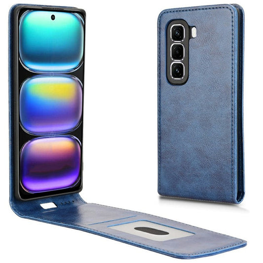 For Infinix Hot 50 Pro+ 4G X6880 Case with Card Slot Magnetic Vertical Flip Leather Phone Cover - Dark Blue