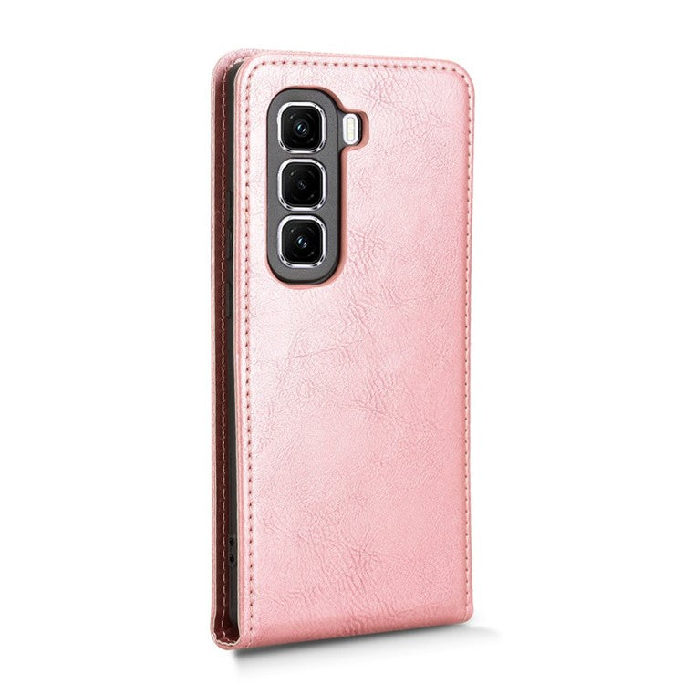For Infinix Hot 50 Pro+ 4G X6880 Case with Card Slot Magnetic Vertical Flip Leather Phone Cover - Rose Gold