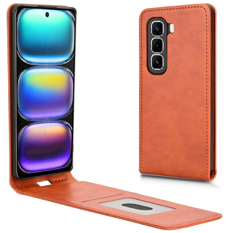 For Infinix Hot 50 Pro+ 4G X6880 Case with Card Slot Magnetic Vertical Flip Leather Phone Cover - Orange