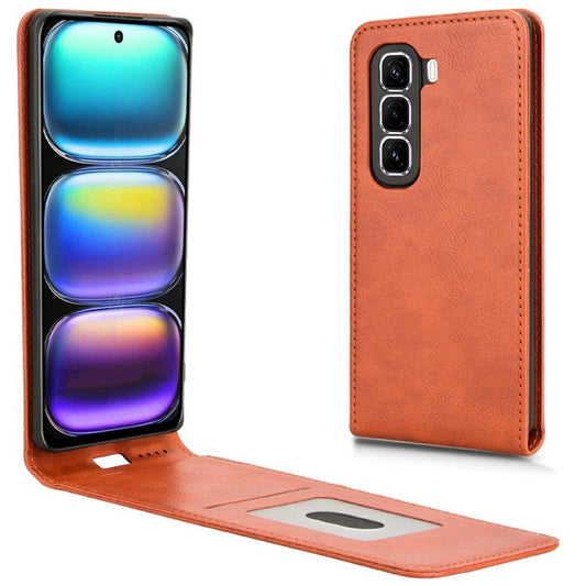 For Infinix Hot 50 Pro+ 4G X6880 Case with Card Slot Magnetic Vertical Flip Leather Phone Cover - Orange